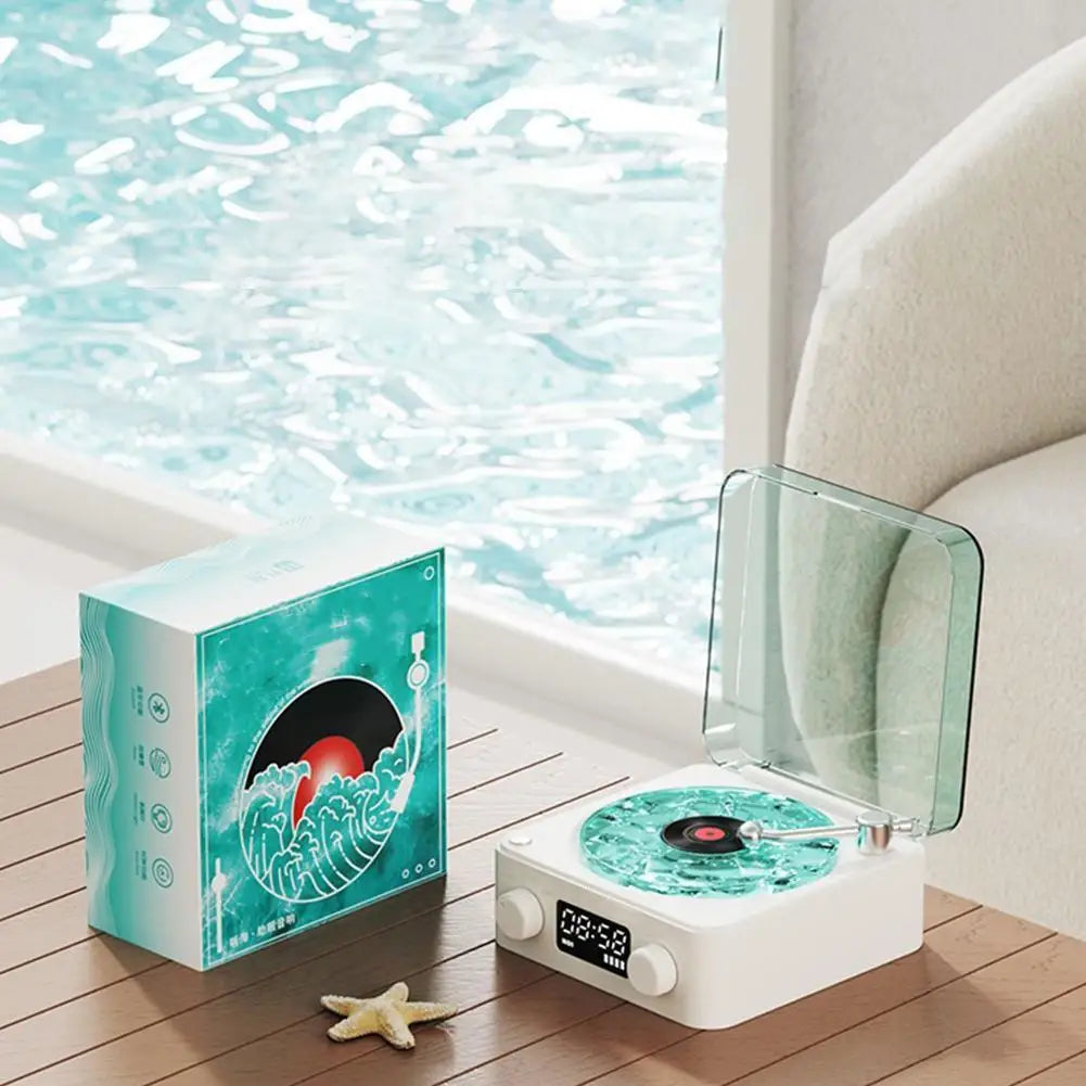 Bluetooth Speaker with White Noise Retro Turntable Speaker with Adjustable Ambient Lights Music Player with 4 Modes with Time
