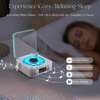 Bluetooth Speaker with White Noise Retro Turntable Speaker with Adjustable Ambient Lights Music Player with 4 Modes with Time