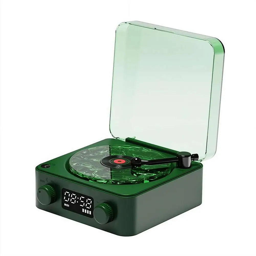 Bluetooth Speaker with White Noise Retro Turntable Speaker with Adjustable Ambient Lights Music Player with 4 Modes with Time