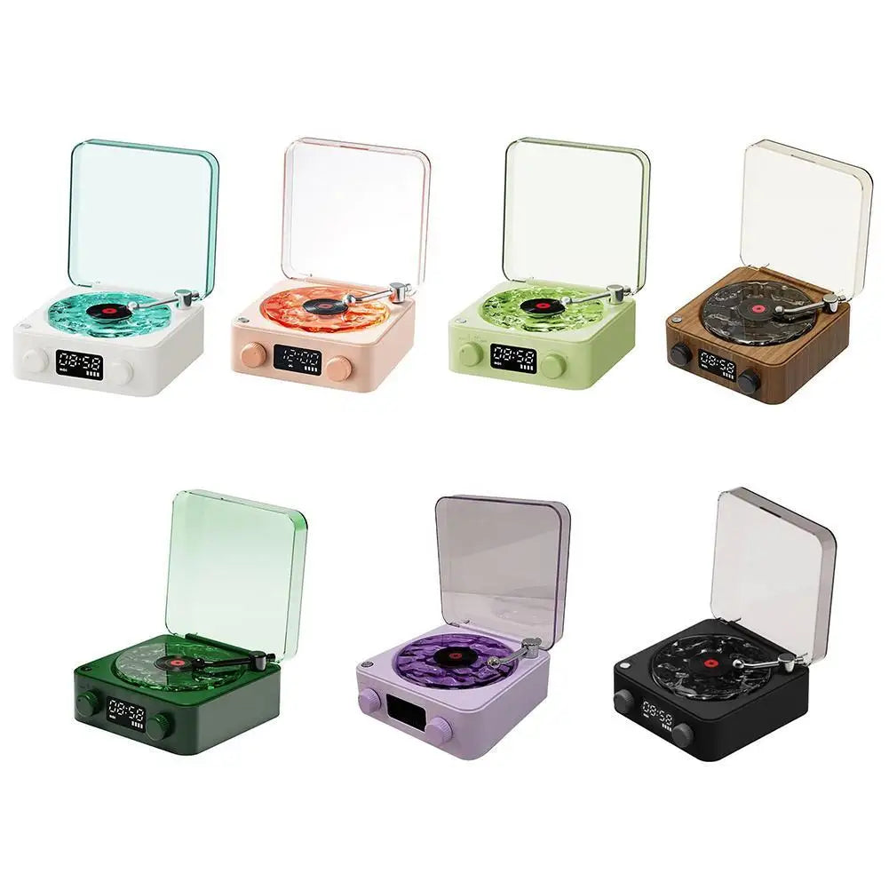 Bluetooth Speaker with White Noise Retro Turntable Speaker with Adjustable Ambient Lights Music Player with 4 Modes with Time