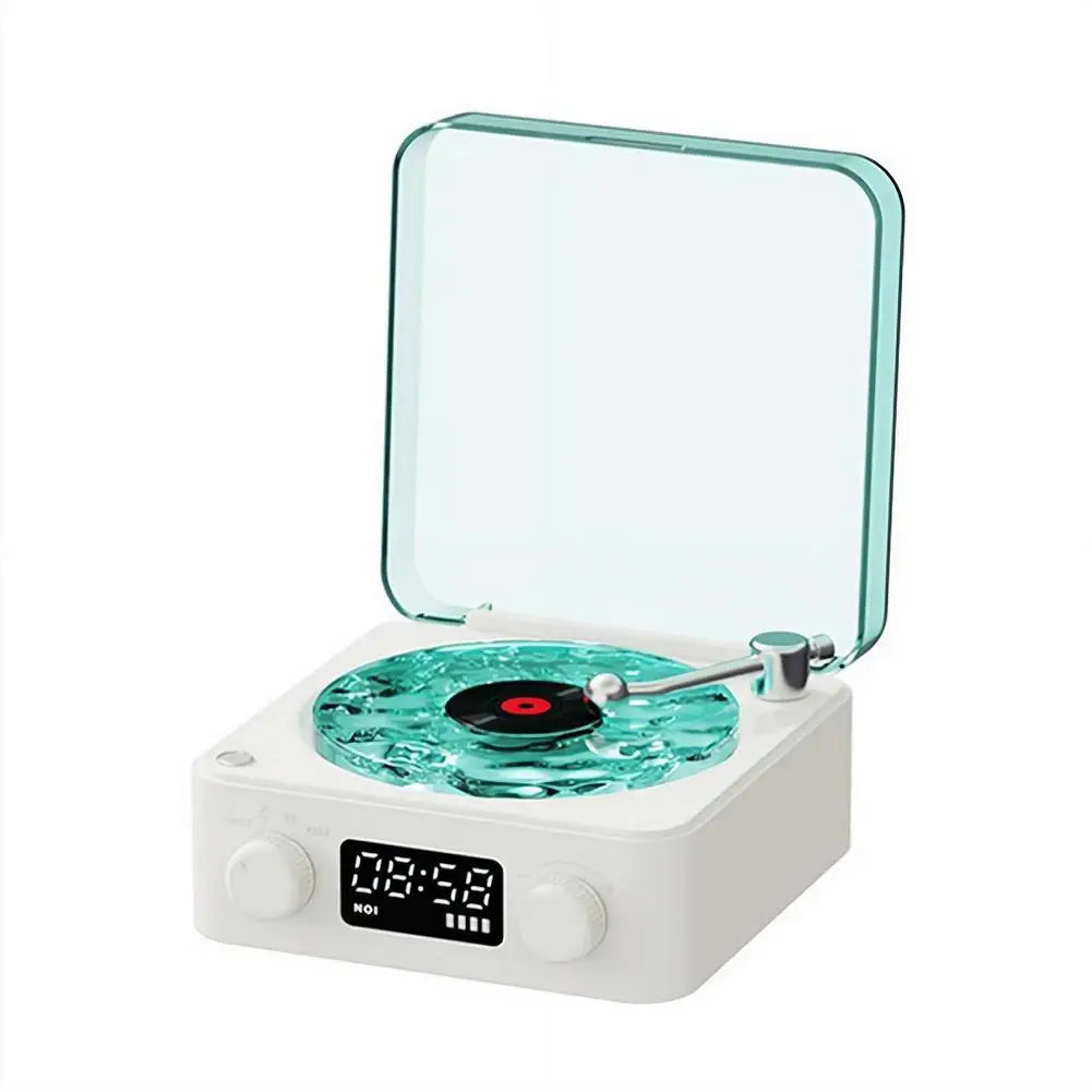 Bluetooth Speaker with White Noise Retro Turntable Speaker with Adjustable Ambient Lights Music Player with 4 Modes with Time